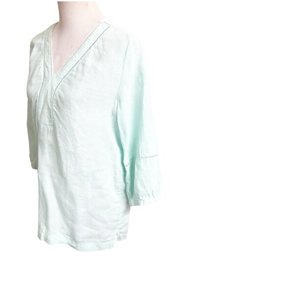 Joie 100% Linen V-Neck Popover Tunic Size Medium Light Teal Minimalist Beachy - Picture 3 of 12